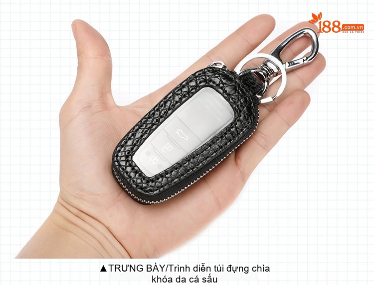 Bao Da Đựng Chìa Khóa Ô Tô Da Cá Sấu Khóa Kéo Kim Loại Thời Trang Màu Đen chi tiết 17