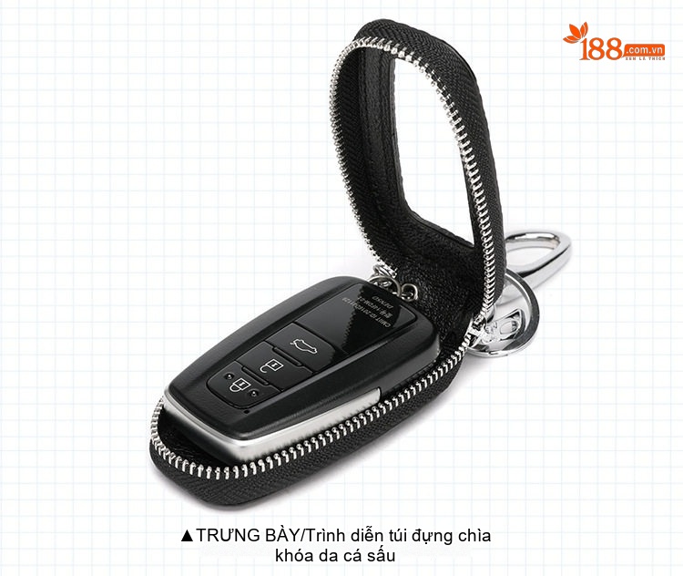 Bao Da Đựng Chìa Khóa Ô Tô Da Cá Sấu Khóa Kéo Kim Loại Thời Trang Màu Đen chi tiết 18
