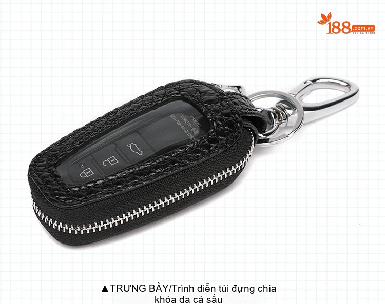 Bao Da Đựng Chìa Khóa Ô Tô Da Cá Sấu Khóa Kéo Kim Loại Thời Trang Màu Đen chi tiết 19