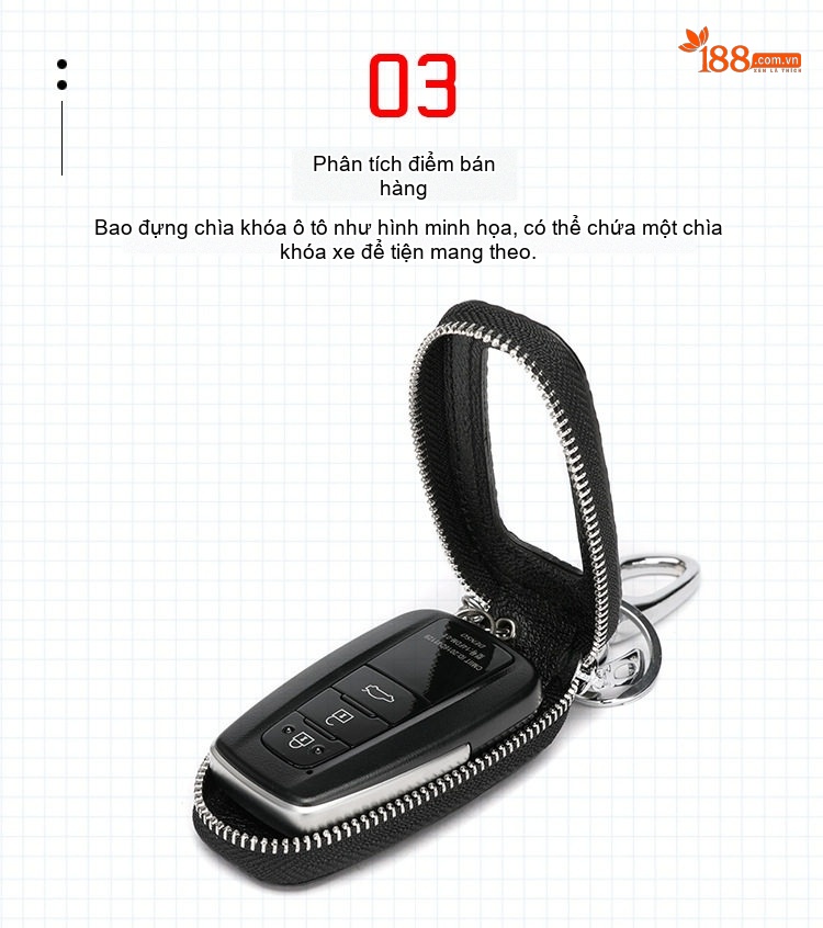 Bao Da Đựng Chìa Khóa Ô Tô Da Cá Sấu Khóa Kéo Kim Loại Thời Trang Màu Đen chi tiết 5