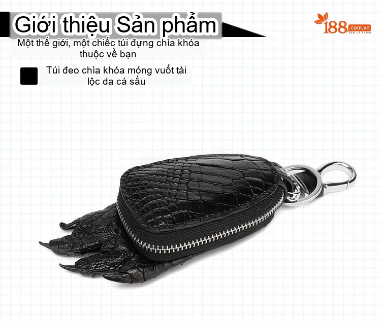 Bao Da Đựng Chìa Khóa Ô Tô Da Cá Sấu Khóa Kéo Kim Loại Thời Trang Màu Đen chi tiết 6