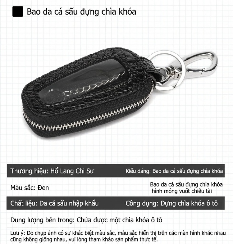 Bao Da Đựng Chìa Khóa Ô Tô Da Cá Sấu Khóa Kéo Kim Loại Thời Trang Màu Đen chi tiết 7