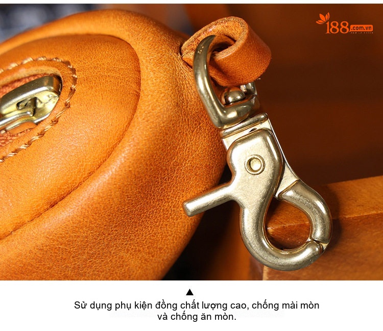 Bao Da Đựng Chìa Khóa Xe Hơi Da Thật Thiết Kế Đơn Giản Dáng Tròn Màu Vàng Bò, Nâu Đỏ, Đen chi tiết 3