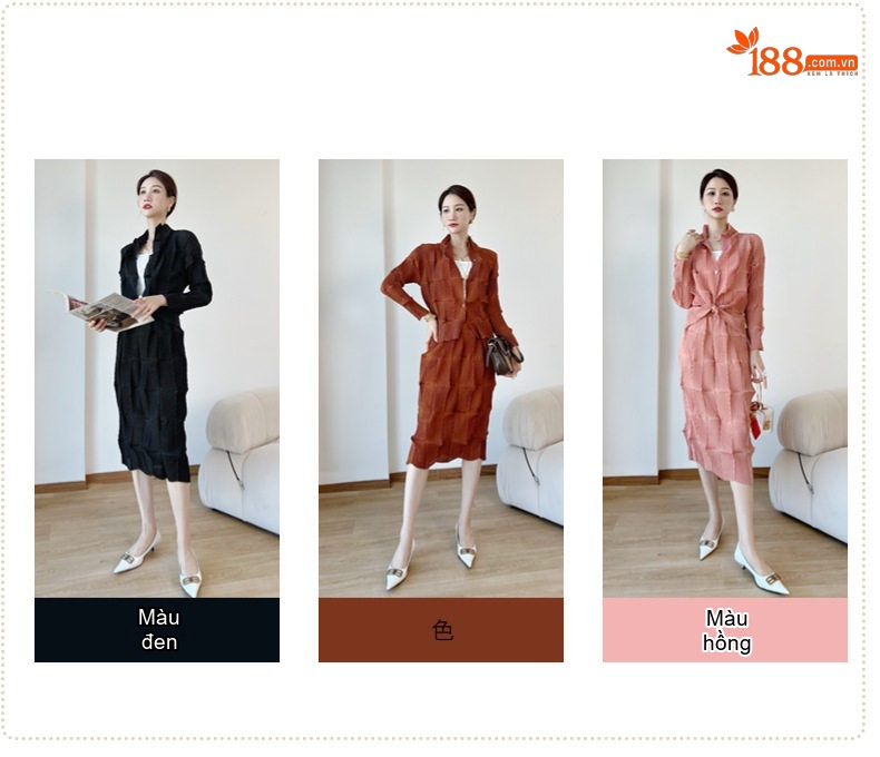 Bộ Áo Blazer và Chân Váy Dập Ly Thiết Kế Độc Đáo Phong Cách Thu Đông Màu Nâu, Đen chi tiết 3
