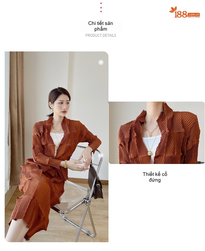Bộ Áo Blazer và Chân Váy Dập Ly Thiết Kế Độc Đáo Phong Cách Thu Đông Màu Nâu, Đen chi tiết 4