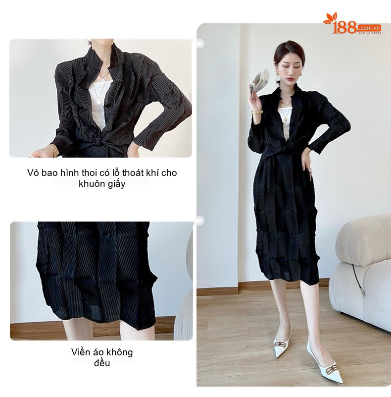 Bộ Áo Blazer và Chân Váy Dập Ly Thiết Kế Độc Đáo Phong Cách Thu Đông Màu Nâu, Đen chi tiết 5