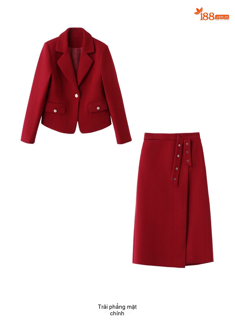 Bộ Áo Khoác Blazer và Chân Váy Nữ Vải Nỉ Cao Cấp Phong Cách Hàn Quốc Màu Đỏ, Nâu, Đen chi tiết 32