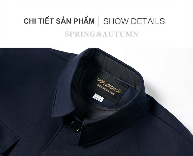 Bộ Âu Phục Trung Sơn Nam Phong Cách Trung Hoa Thu Đông Cho Người Lớn Tuổi Màu Xanh Navy chi tiết 12
