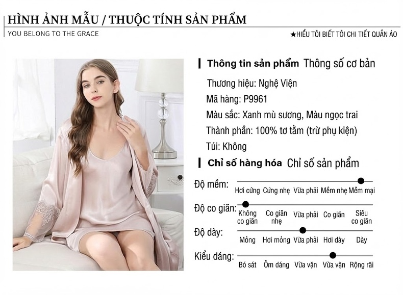 Bộ Đồ Ngủ Hai Dây Lụa Tơ Tằm Áo Choàng Ren Quyến Rũ Mùa Hè Màu Xanh Lam, Hồng chi tiết 4