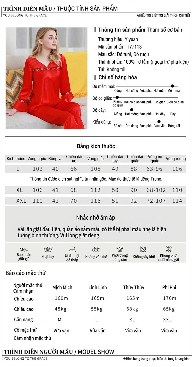 Bộ Đồ Ngủ Lụa Tơ Tằm Dài Tay Cho Nữ Mùa Xuân Thu chi tiết 4