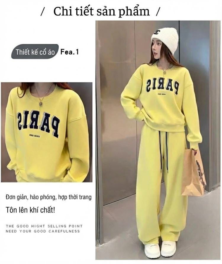Bộ Đồ Nữ Áo Hoodie Cổ Tròn Quần Dài Dáng Rộng Lót Lông Phong Cách Thể Thao chi tiết 1