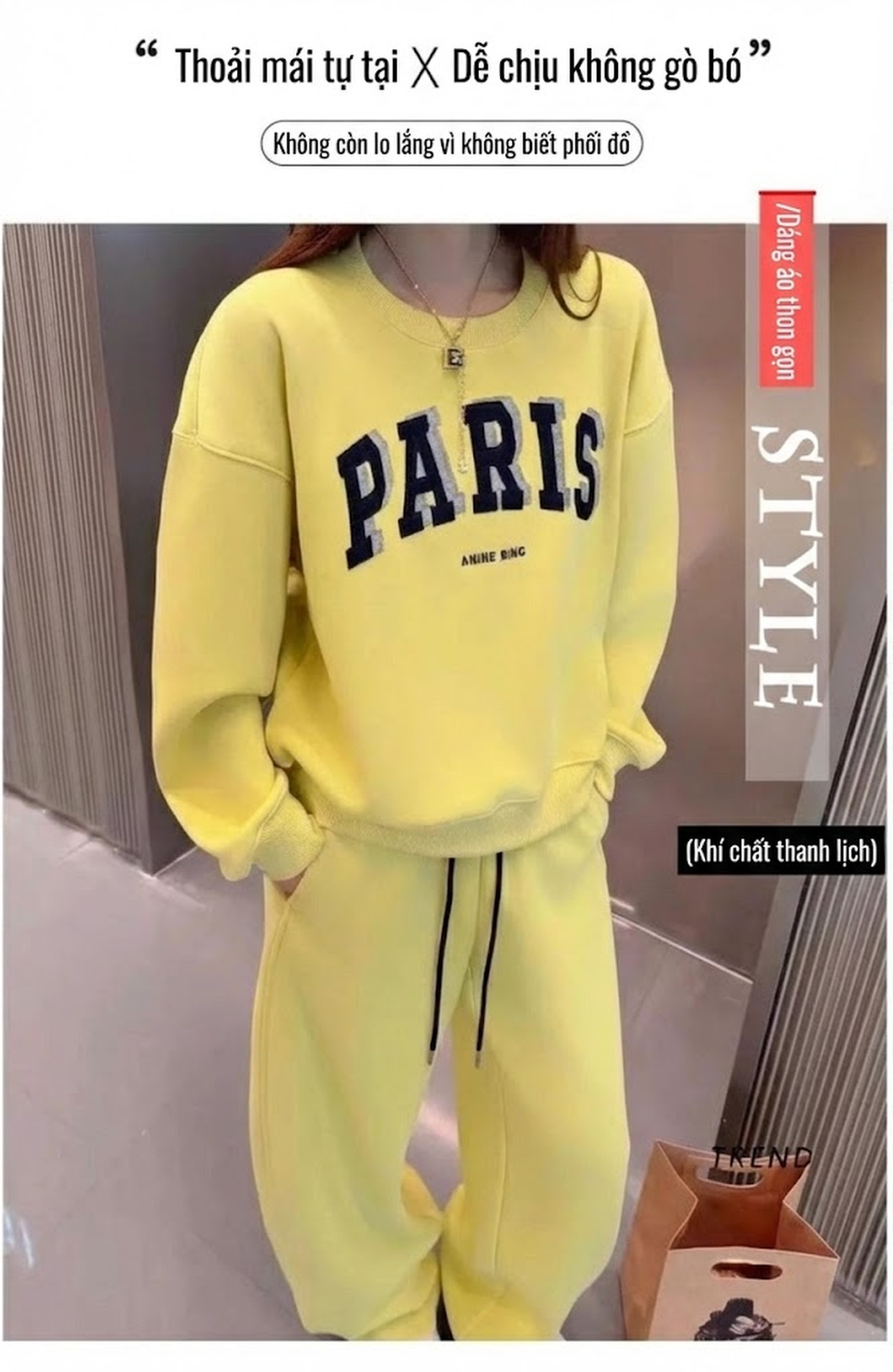 Bộ Đồ Nữ Áo Hoodie Cổ Tròn Quần Dài Dáng Rộng Lót Lông Phong Cách Thể Thao chi tiết 3