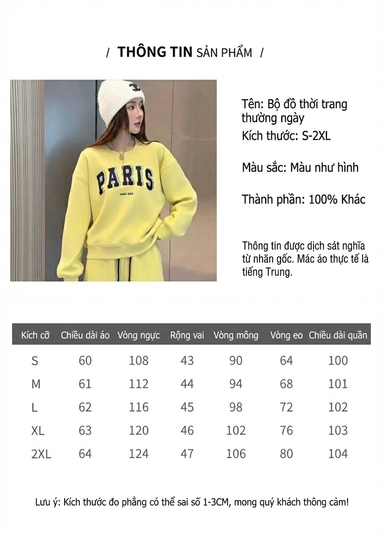 Bộ Đồ Nữ Áo Hoodie Cổ Tròn Quần Dài Dáng Rộng Lót Lông Phong Cách Thể Thao chi tiết 4