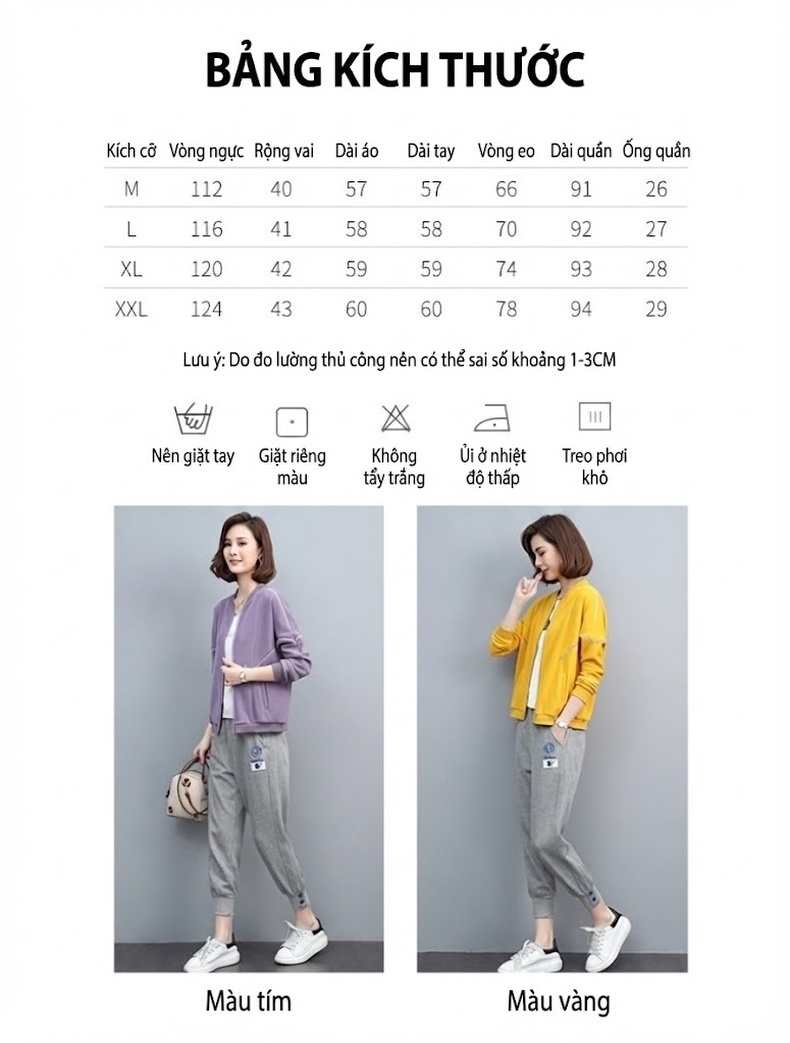 Bộ Đồ Thể Thao Nữ Dáng Nhỏ Áo Khoác Quần Dài Phong Cách Trẻ Trung Màu Tím, Vàng, Xanh, Xám chi tiết 39
