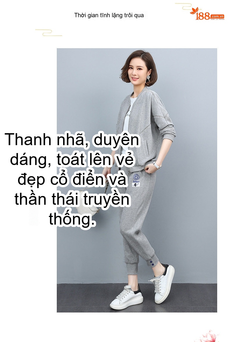 Bộ Đồ Thể Thao Nữ Dáng Nhỏ Áo Khoác Quần Dài Phong Cách Trẻ Trung Màu Tím, Vàng, Xanh, Xám chi tiết 20