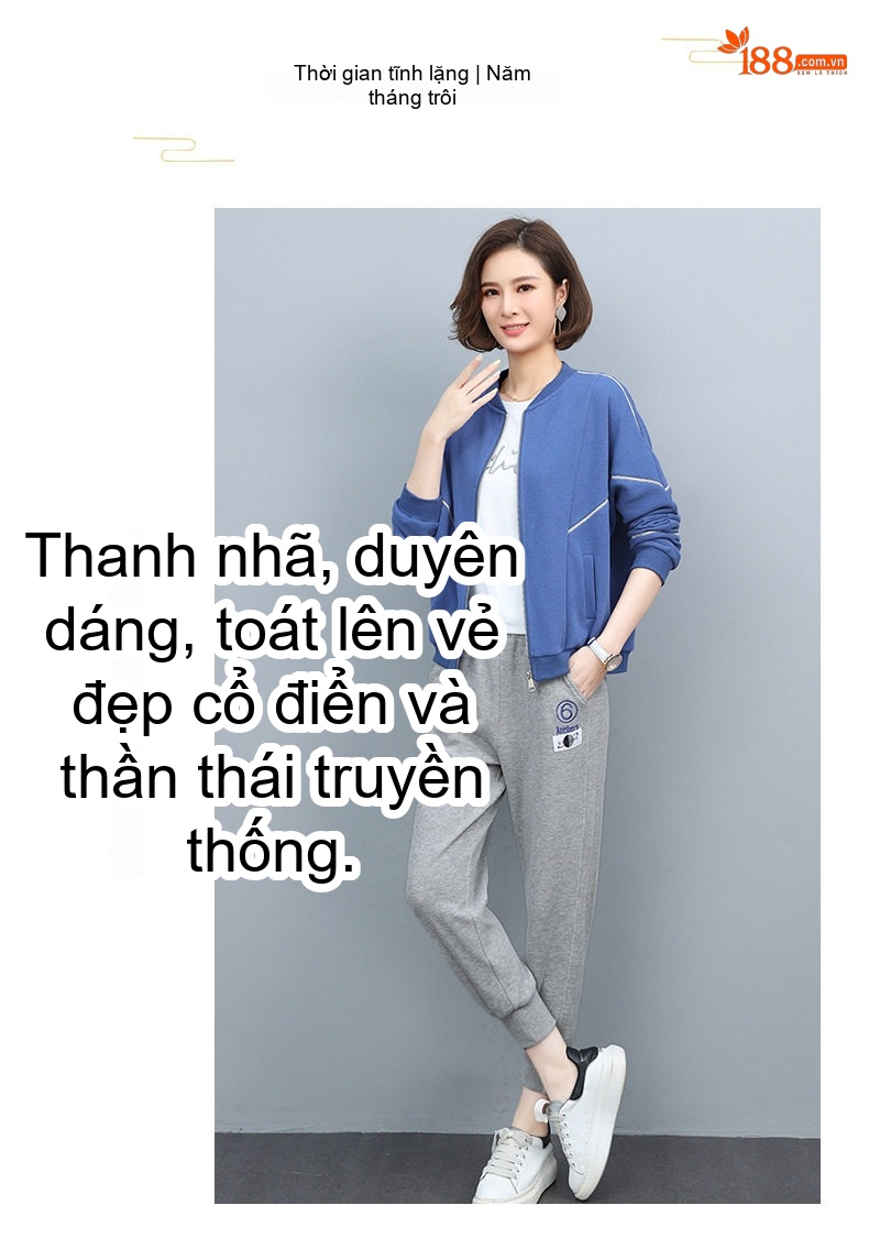 Bộ Đồ Thể Thao Nữ Dáng Nhỏ Áo Khoác Quần Dài Phong Cách Trẻ Trung Màu Tím, Vàng, Xanh, Xám chi tiết 25