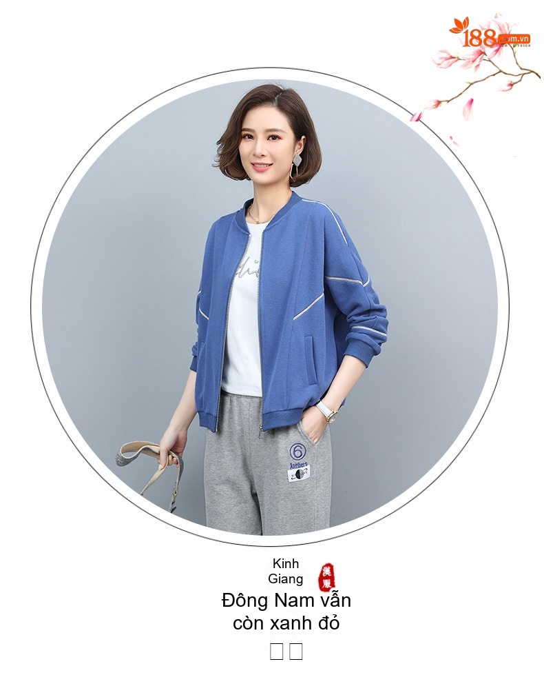 Bộ Đồ Thể Thao Nữ Dáng Nhỏ Áo Khoác Quần Dài Phong Cách Trẻ Trung Màu Tím, Vàng, Xanh, Xám chi tiết 26