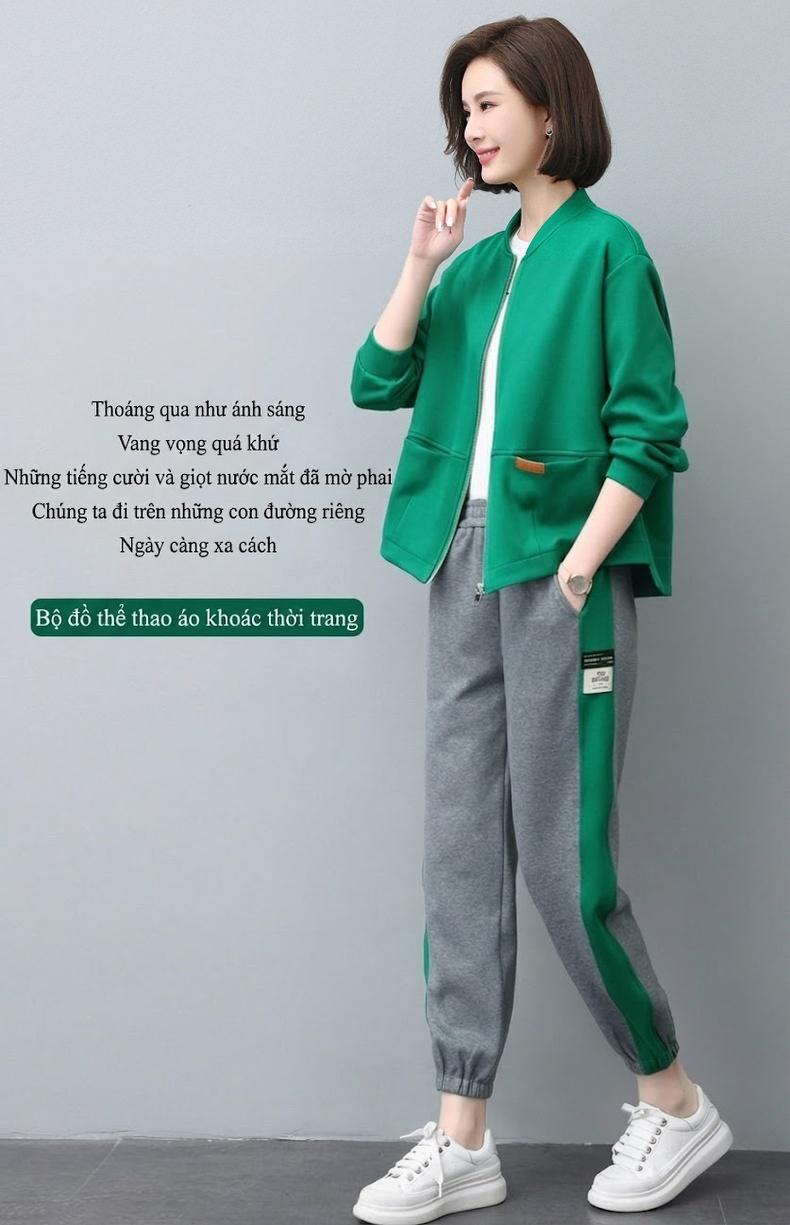 Bộ đồ thể thao nữ dáng rộng thu đông chất liệu cotton chi tiết 1