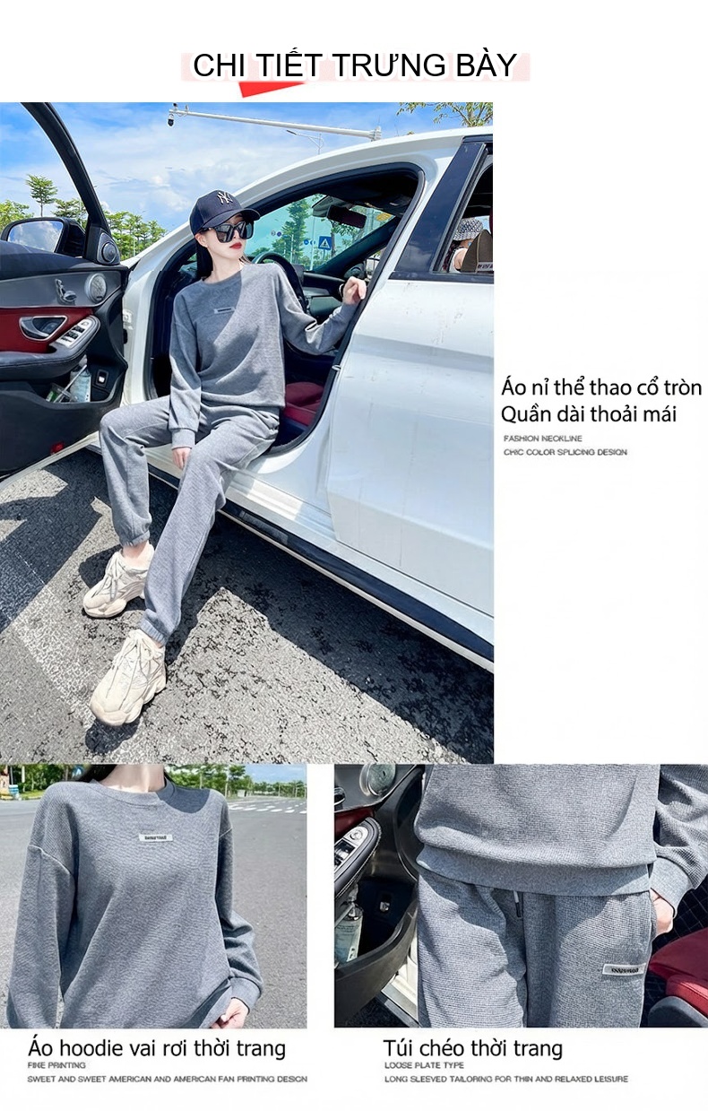 Bộ đồ thể thao nữ dệt kim lót lông giữ ấm phong cách thời trang chi tiết 7