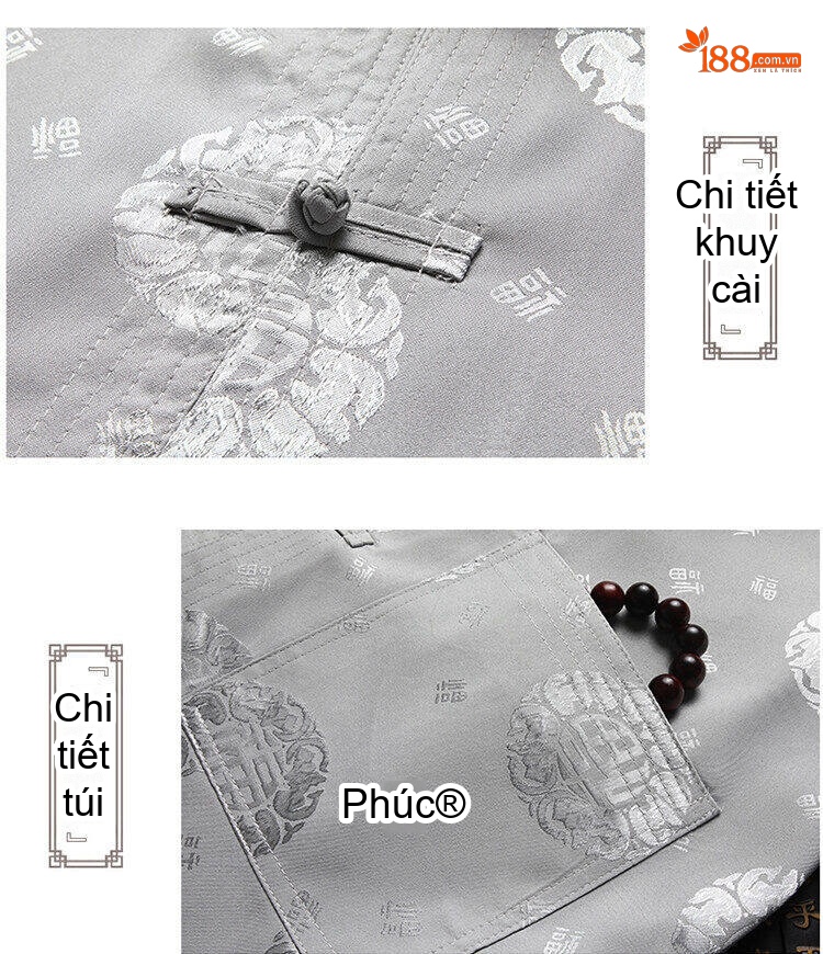 Bộ Đồ Trung Niên Nam Áo Tay Dài Quần Dài Lụa Băng Mỏng Mát Phong Cách Đường Trang Màu Đỏ, Xám, Xanh Navy, Vàng Kem chi tiết 12
