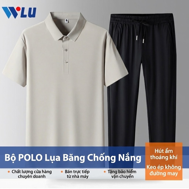Bộ Quần Áo Nam Mùa Hè Áo Polo Tay Ngắn Quần Dài Chất Liệu Thoáng Mát Màu Xanh, Be, Đen