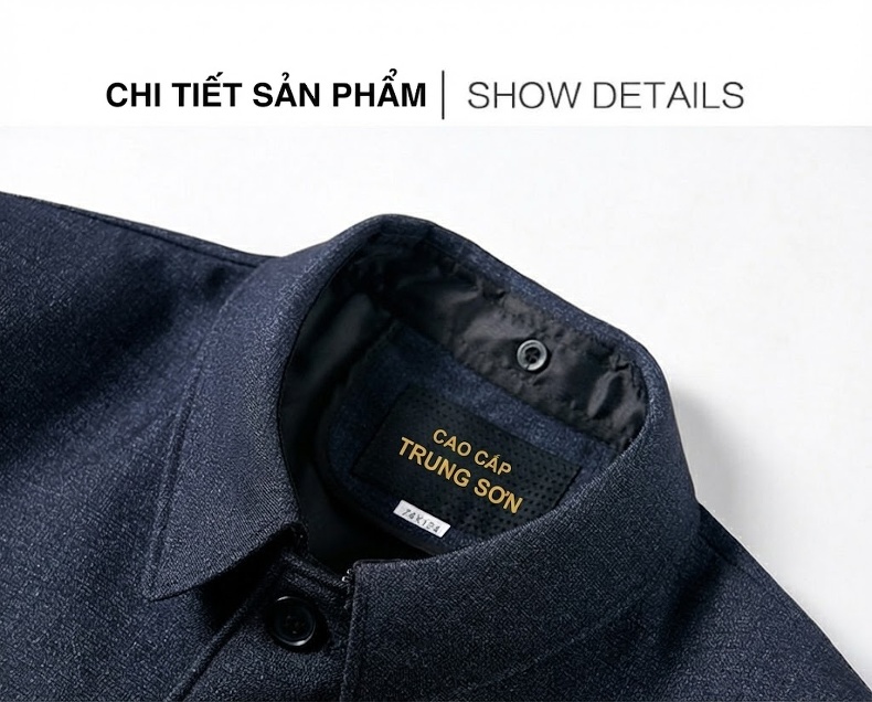 Bộ Quần Áo Nam Phong Cách Trung Hoa Trung Niên, Áo Khoác Thu Đông Cho Bố, Ông Vải Dệt Màu Xanh Navy chi tiết 12