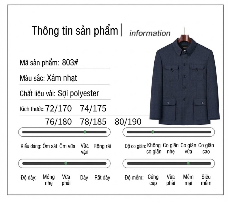 Bộ Quần Áo Nam Phong Cách Trung Hoa Trung Niên, Áo Khoác Thu Đông Cho Bố, Ông Vải Dệt Màu Xanh Navy chi tiết 5