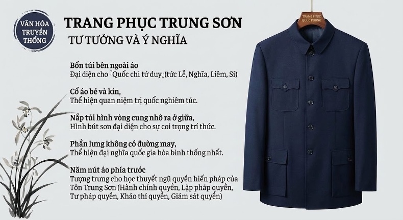Bộ Quần Áo Nam Phong Cách Trung Hoa Trung Niên, Áo Khoác Thu Đông Cho Bố, Ông Vải Dệt Màu Xanh Navy chi tiết 3
