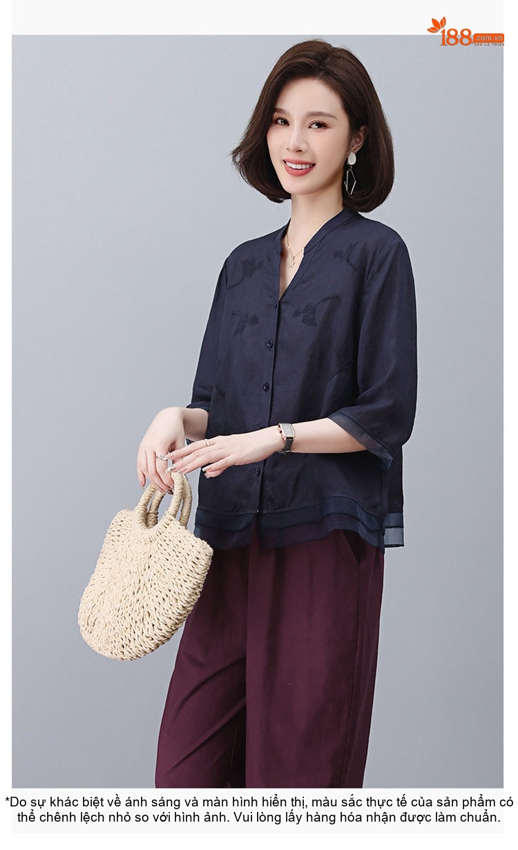 Bộ Quần Áo Nữ Áo Sơ Mi và Quần Lửng Chất Liệu 苎麻 (Linen Ramie) Tay Lỡ Màu Cam, Trắng, Xanh Navy, Tím... chi tiết 20