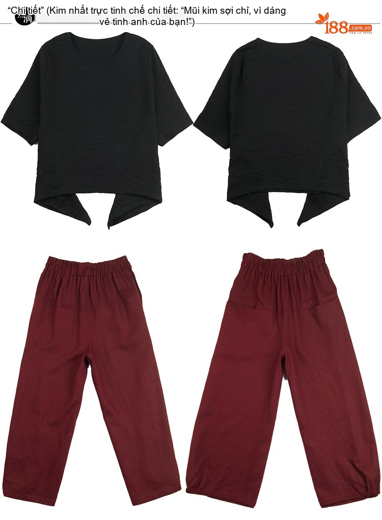 Bộ Quần Áo Nữ Cotton Linen Áo Kiểu Tay Lỡ Quần Ống Rộng Phong Cách Hàn Quốc Màu Đen, Đỏ Rượu Vang, Xanh Lá, Trắng chi tiết 11