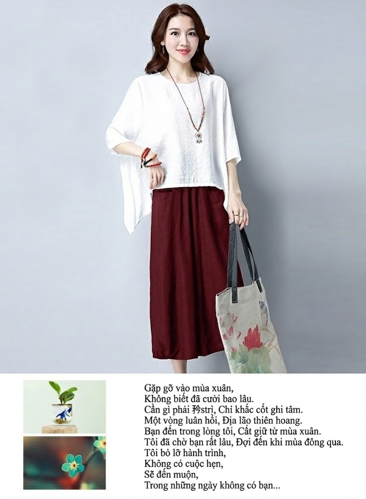 Bộ Quần Áo Nữ Cotton Linen Áo Kiểu Tay Lỡ Quần Ống Rộng Phong Cách Hàn Quốc Màu Đen, Đỏ Rượu Vang, Xanh Lá, Trắng chi tiết 12