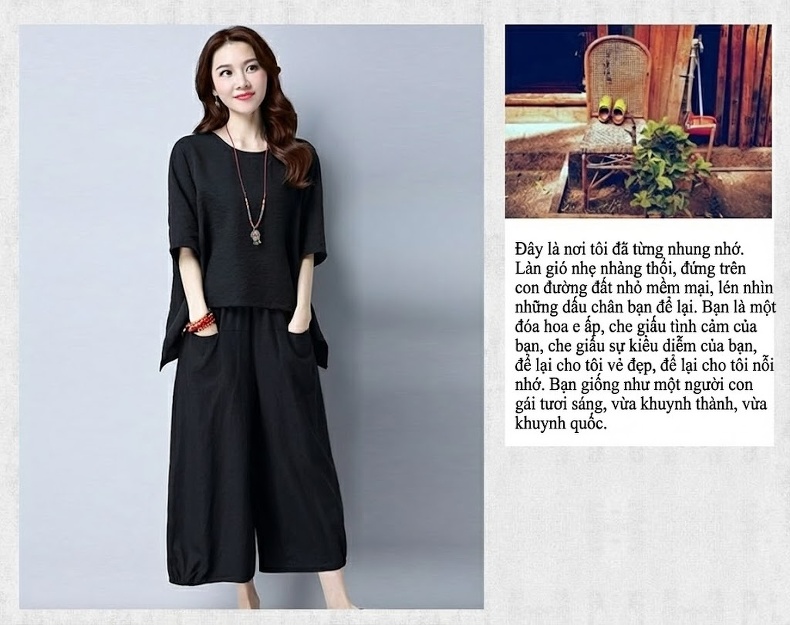 Bộ Quần Áo Nữ Cotton Linen Áo Kiểu Tay Lỡ Quần Ống Rộng Phong Cách Hàn Quốc Màu Đen, Đỏ Rượu Vang, Xanh Lá, Trắng chi tiết 17