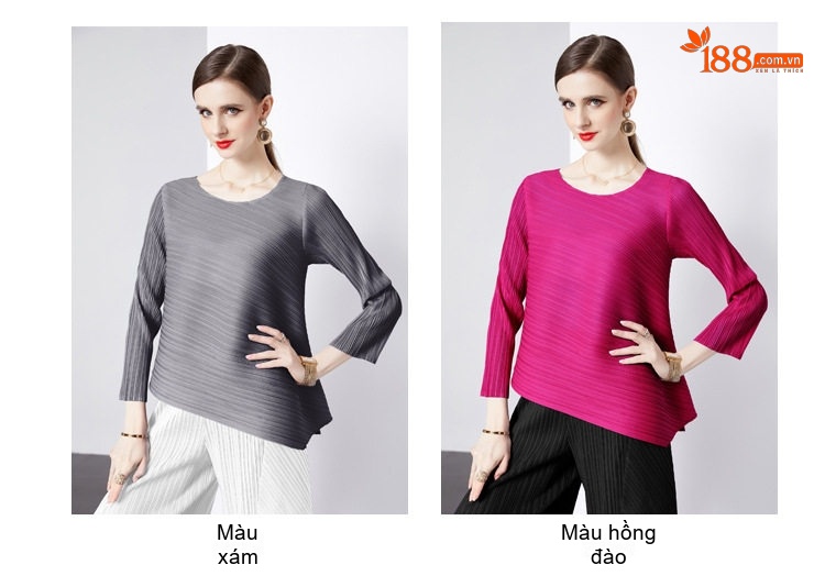 Bộ Quần Áo Nữ Dài Tay Cổ Tròn Dáng Rộng, Quần Dài Lệch Tầng Màu Tím, Hồng, Đen chi tiết 3