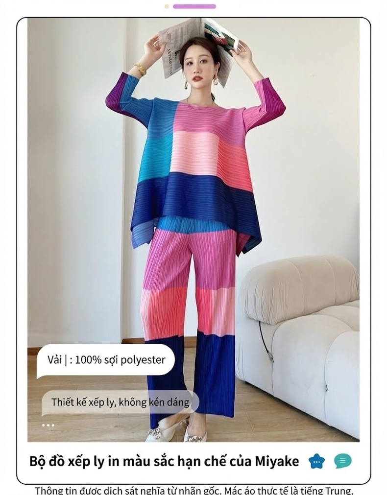 Bộ Quần Áo Nữ Dệt Kim Pleated Màu Xanh Dương, Tím, Hồng, Vàng... chi tiết 1