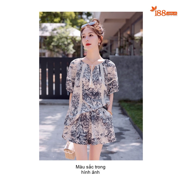 Bộ Quần Áo Nữ In Họa Tiết Phong Cách Quốc Dân Cổ Điển, Thiết Kế Rộng Thoải Mái Màu Trắng, Xám chi tiết 12