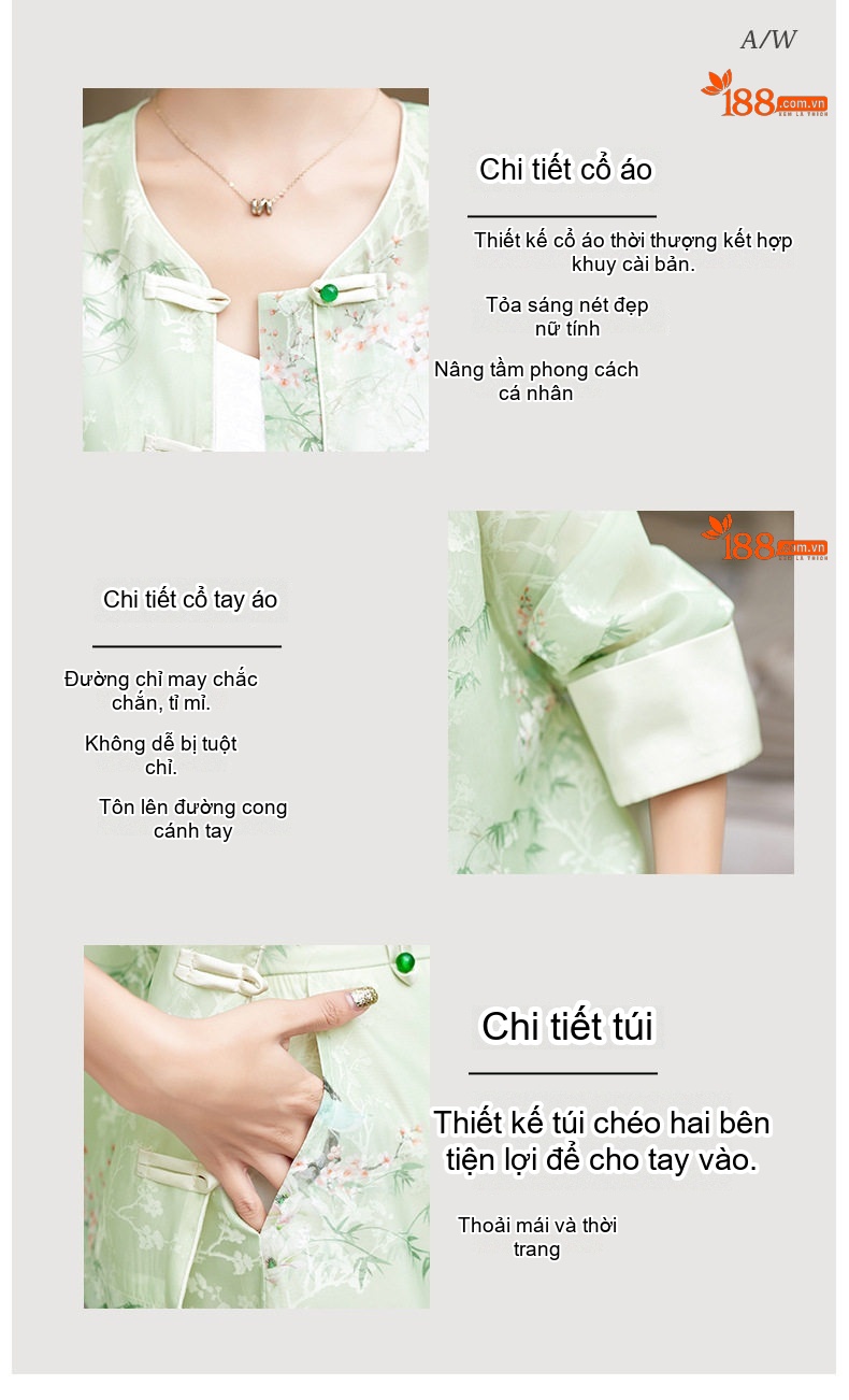 Bộ Quần Áo Nữ Phong Cách Trung Hoa Áo Khoác Quần Short Set Trang Phục Hàng Ngày Màu Hồng, Trắng, Xanh chi tiết 7