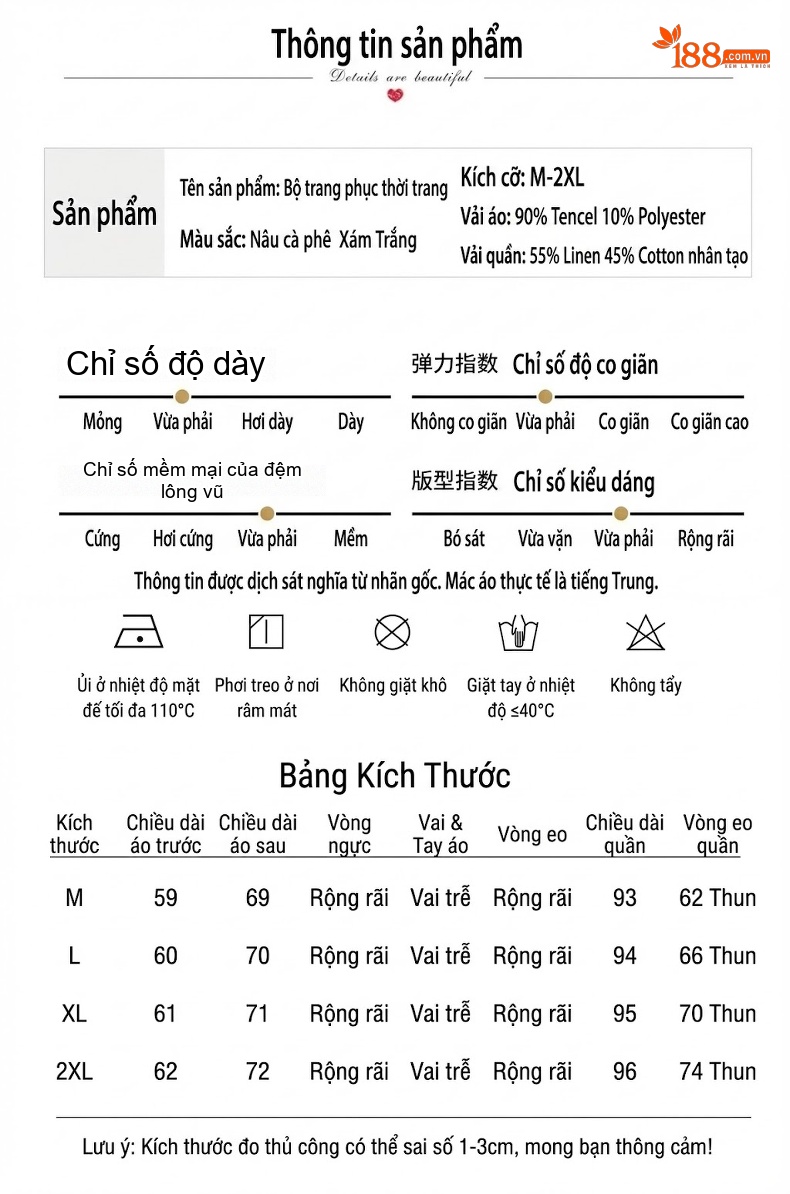 Bộ Quần Áo Nữ Thiên Sứ Quần Ống Rộng Cotton Lanh Phong Cách Thời Trang Màu Xám, Xanh Lá, Nâu, Trắng chi tiết 10