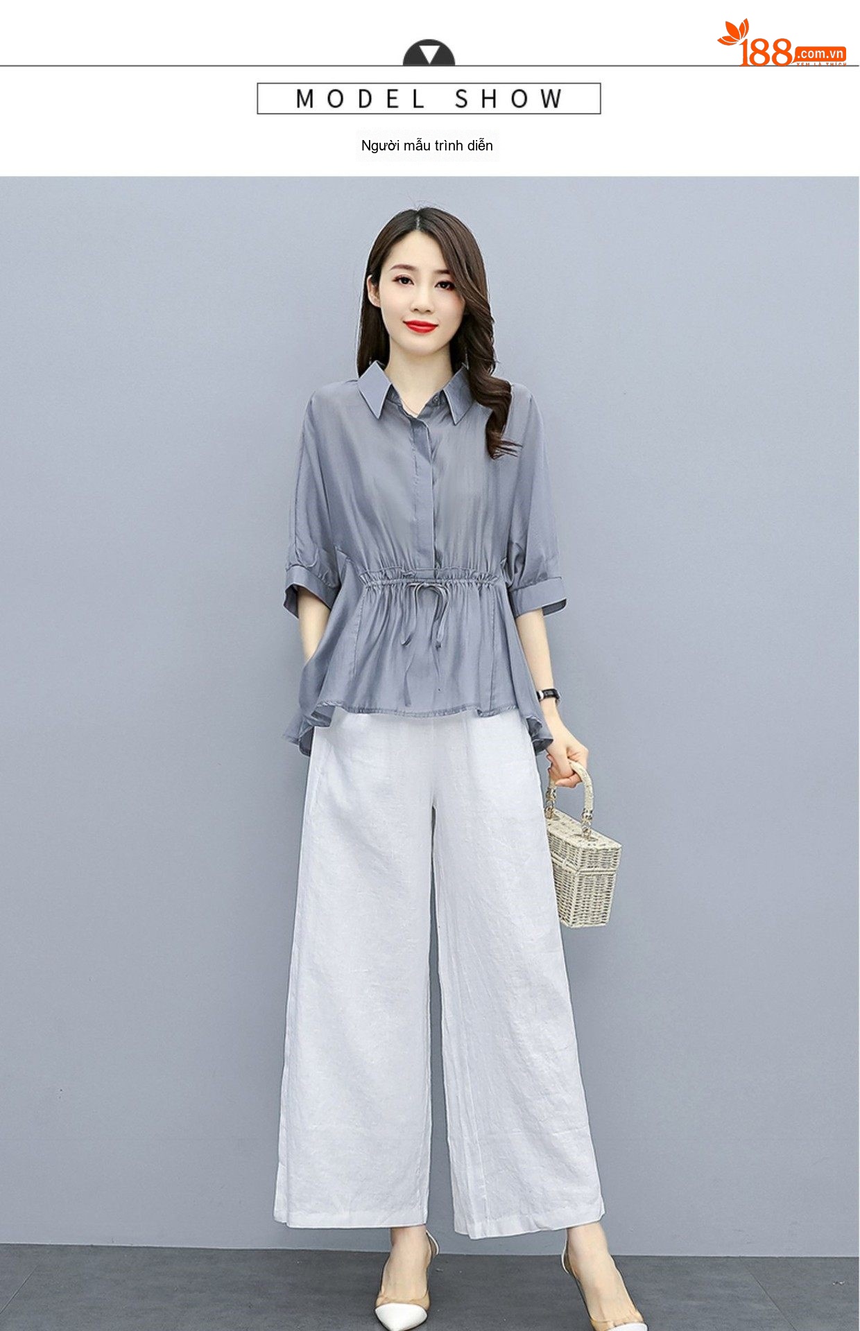 Bộ Quần Áo Nữ Thiên Sứ Quần Ống Rộng Cotton Lanh Phong Cách Thời Trang Màu Xám, Xanh Lá, Nâu, Trắng chi tiết 14