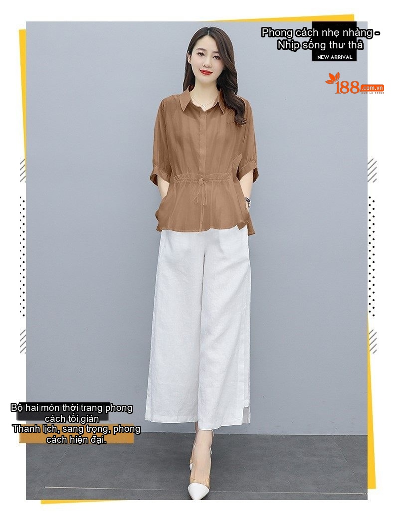 Bộ Quần Áo Nữ Thiên Sứ Quần Ống Rộng Cotton Lanh Phong Cách Thời Trang Màu Xám, Xanh Lá, Nâu, Trắng chi tiết 32