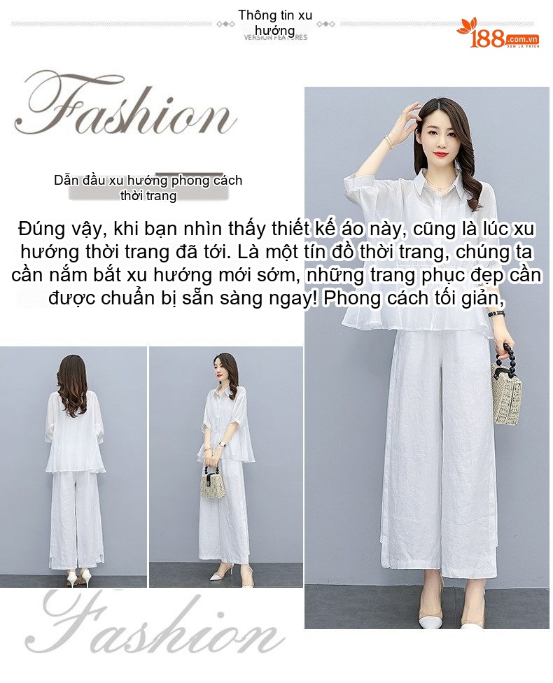 Bộ Quần Áo Nữ Thiên Sứ Quần Ống Rộng Cotton Lanh Phong Cách Thời Trang Màu Xám, Xanh Lá, Nâu, Trắng chi tiết 5