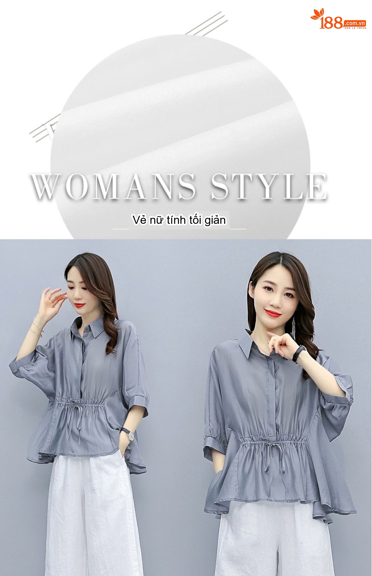 Bộ Quần Áo Nữ Thiên Sứ Quần Ống Rộng Cotton Lanh Phong Cách Thời Trang Màu Xám, Xanh Lá, Nâu, Trắng chi tiết 6