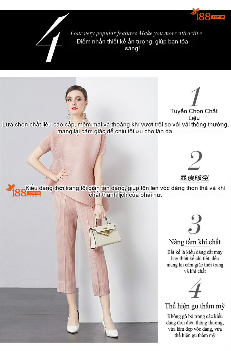 Bộ Quần Áo Nữ Thiết Kế Xếp Ly Phong Cách Tối Giản Màu Hồng, Đỏ, Đen, Xám... chi tiết 4