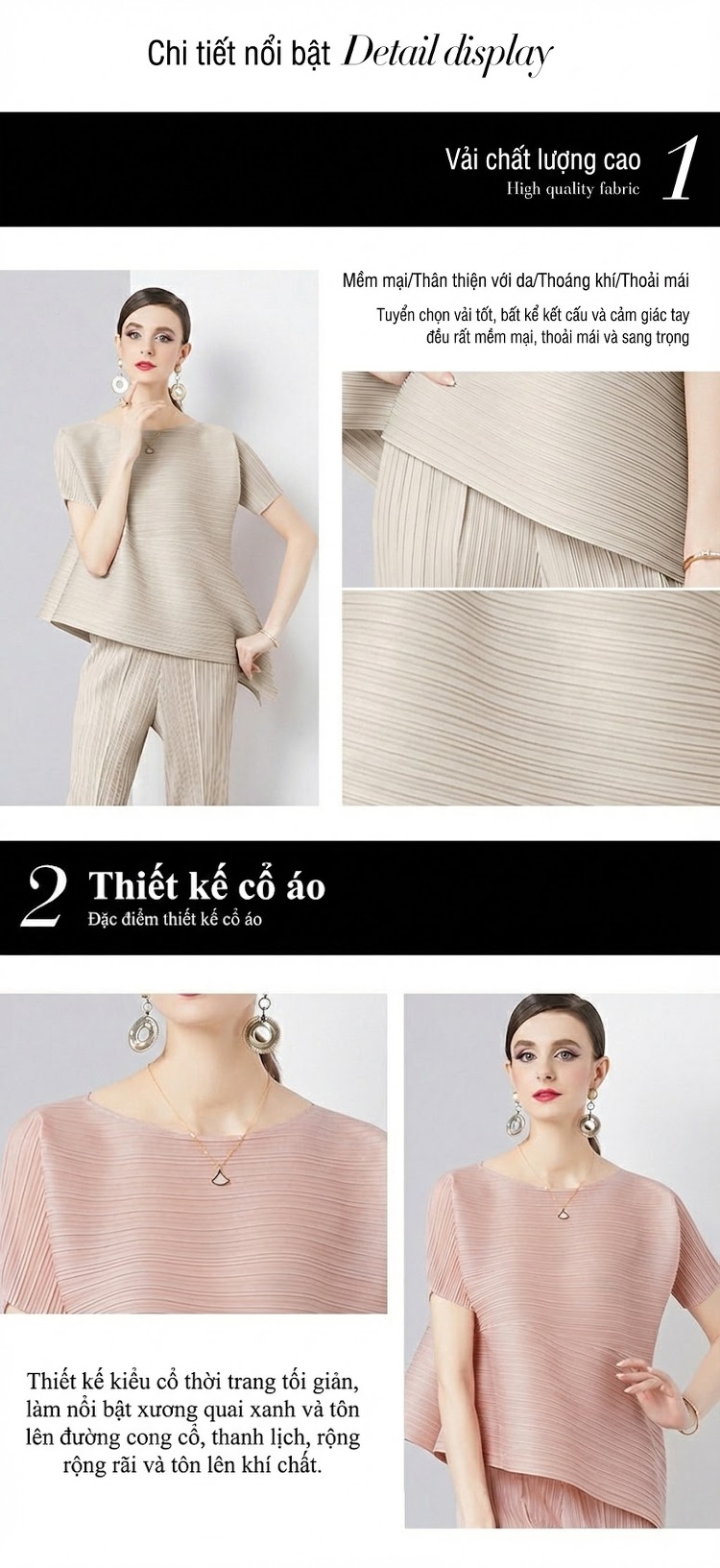 Bộ Quần Áo Nữ Thiết Kế Xếp Ly Phong Cách Tối Giản Màu Hồng, Đỏ, Đen, Xám... chi tiết 5