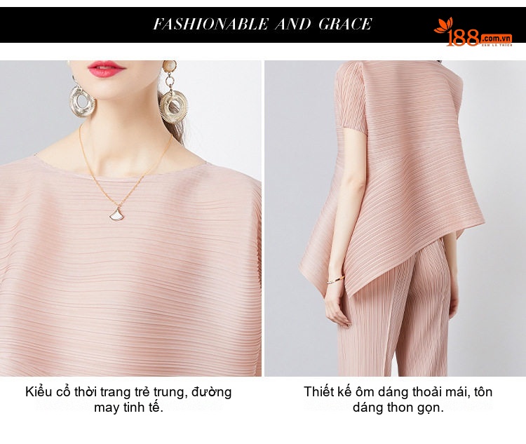Bộ Quần Áo Nữ Thiết Kế Xếp Ly Phong Cách Tối Giản Màu Hồng, Đỏ, Đen, Xám... chi tiết 2