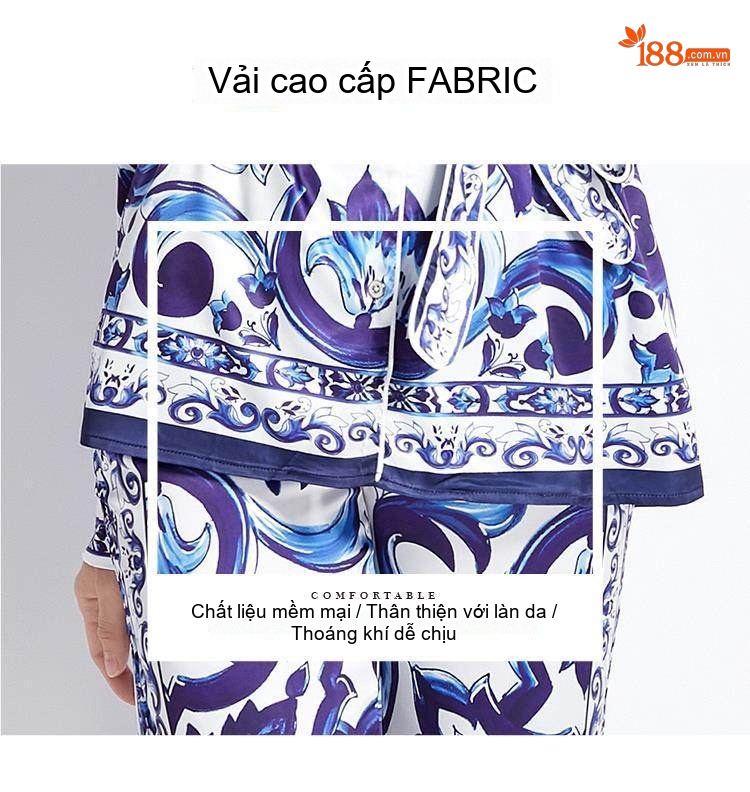 Bộ Quần Áo Nữ Thu Đông Họa Tiết In Hoa Tay Dài Dáng Rộng Quần Dài Lưng Cao Màu Trắng, Đỏ, Xanh chi tiết 5