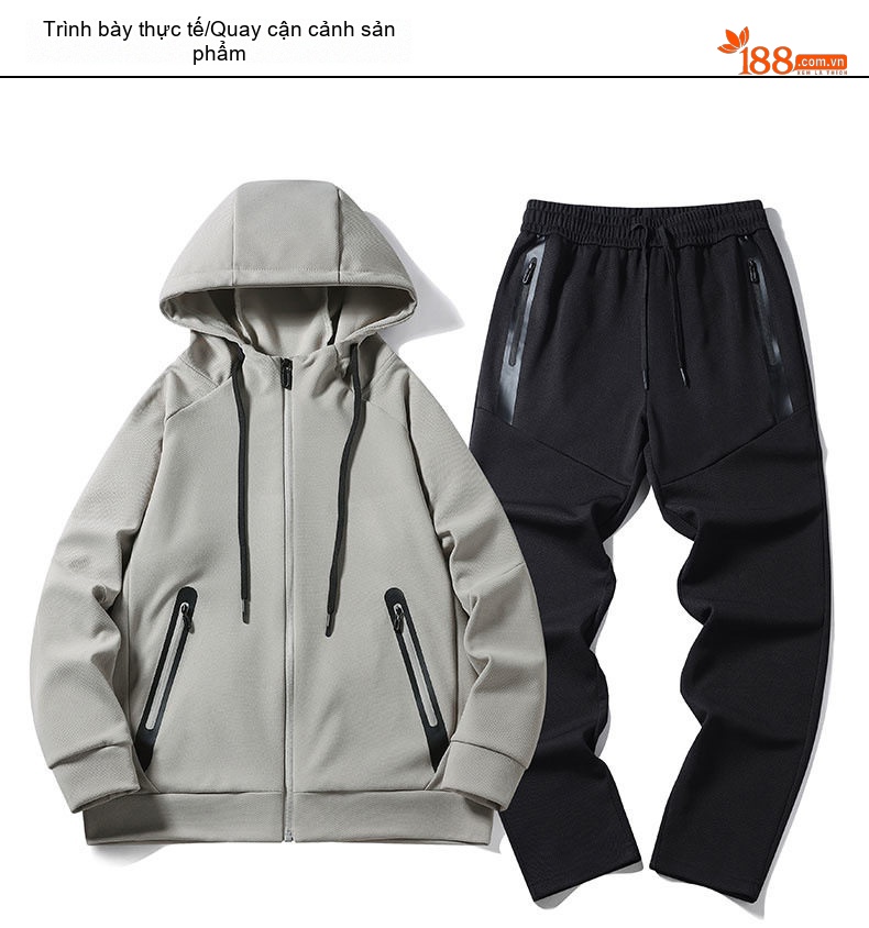 Bộ Quần Áo Thể Thao Nam Mùa Thu Đông Áo Khoác Hoodie Quần Dài Phong Cách Thể Thao Màu Nâu, Đen, Xám chi tiết 9