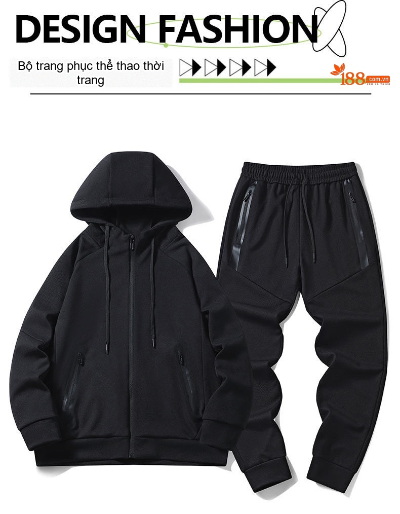 Bộ Quần Áo Thể Thao Nam Mùa Thu Đông Áo Khoác Hoodie Quần Dài Phong Cách Thể Thao Màu Nâu, Đen, Xám chi tiết 1
