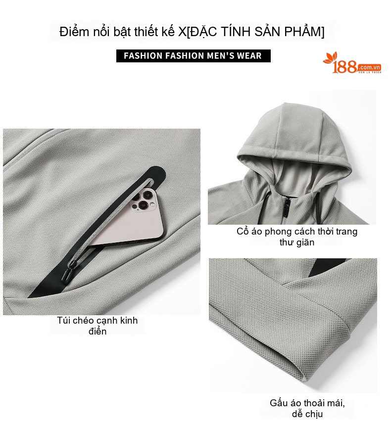 Bộ Quần Áo Thể Thao Nam Mùa Thu Đông Áo Khoác Hoodie Quần Dài Phong Cách Thể Thao Màu Nâu, Đen, Xám chi tiết 3