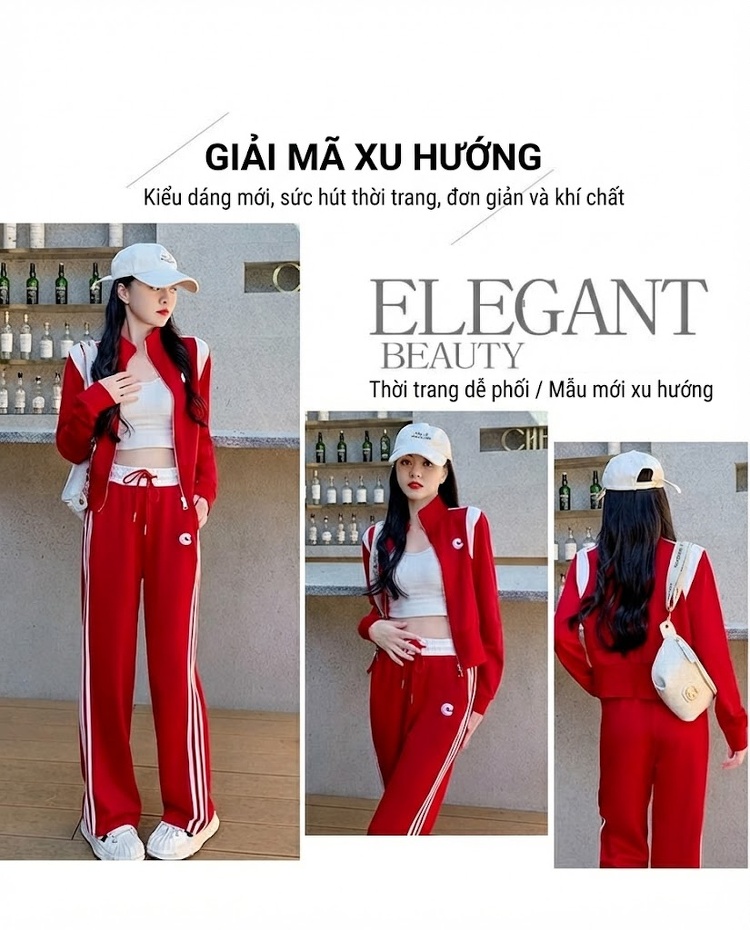 Bộ quần áo thể thao nữ dáng rộng lót lông giữ ấm chi tiết 2