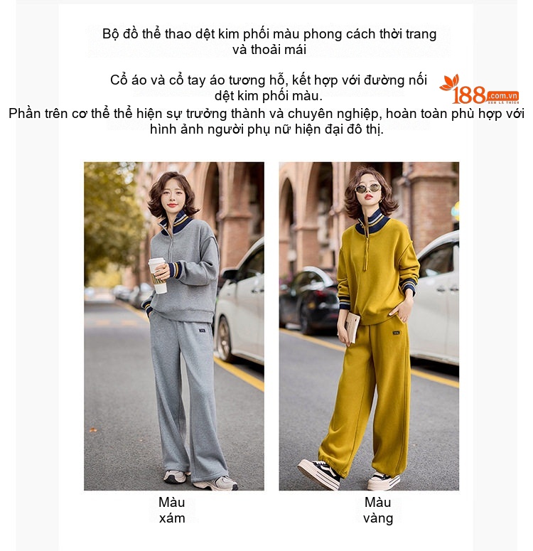 Bộ quần áo thể thao nữ dệt kim cổ lọ lót lông dày dặn chi tiết 8